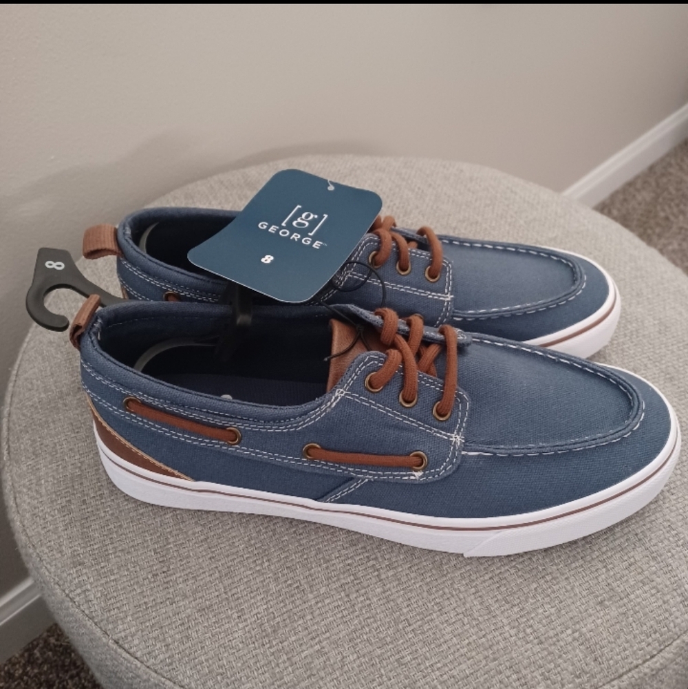 George Navy Canvas Boat Shoes Men's Sz 8